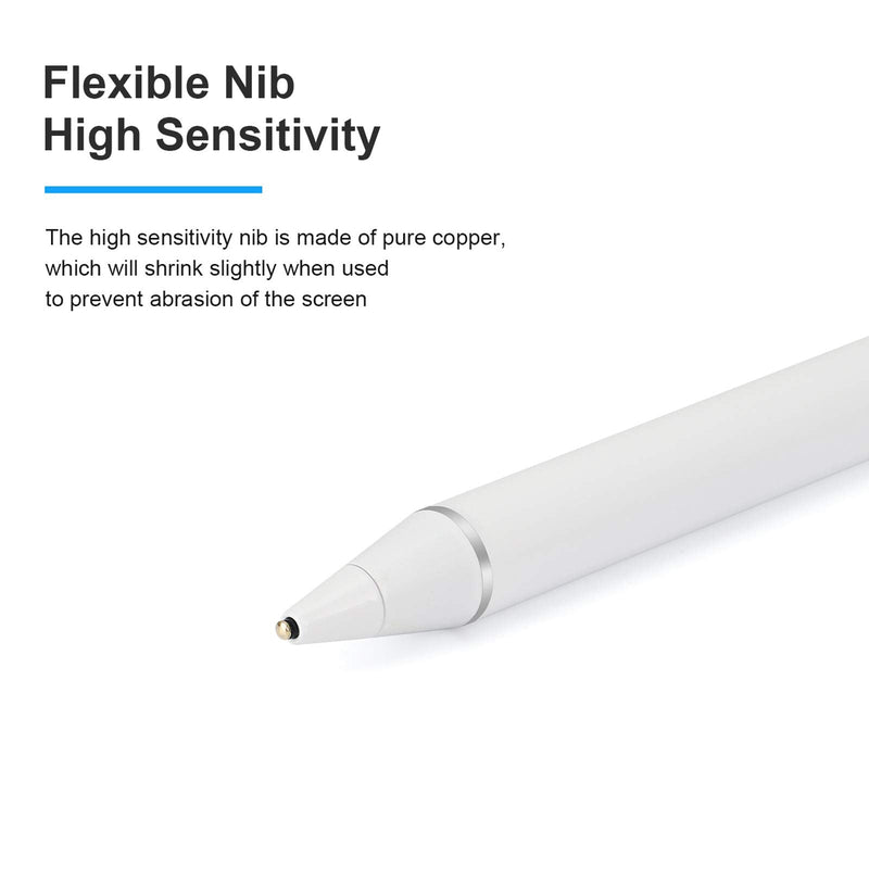 [Australia - AusPower] - Stylus Pen for Touch Screens Rechargeable 1.5mm Fine Point Active Stylus Pen Smart Pencil Digital Compatible iPad and Most Tablet (White) (White) White 
