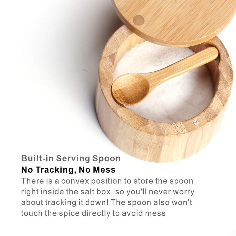 [Australia - AusPower] - KITCHENDAO Bamboo Salt Cellar with Built-in Spoon to avoid Dust, Elegant Salt box Bowl, Container Holder with Swivel Magnetic Lid Mother's Day Gift for Mom Grandma, 6oz 