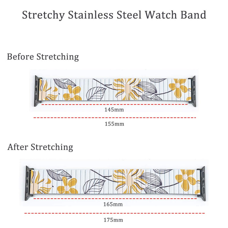 [Australia - AusPower] - LEPASIVE Stretchy Band Stainless Steel Compatible with Apple Watch Series 38MM / 40MM, Metal Expansion Elastic Watchband with Cute Floral Print Replacement for Apple iWatch SE/6/5/4/3/2/1 Daisy X-Large 