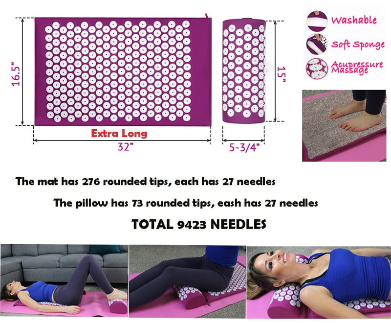 [Australia - AusPower] - Extended Acupressure Mat and Pillow Set + Gel Pack+ Blanket+ Travel Bag, Lotus Mat Relax Neck Lower Back Lumbar Great for Muscle Relaxation After Yoga Workout 