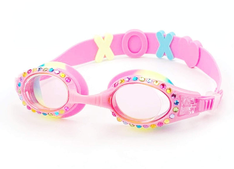 [Australia - AusPower] - YUENREE Bling Swimming Goggles for Girls Ages 3-14 - Anti-Fog, UV Protection, Easy to Adjust - with Hard Travel Case 01: Clear Lens W/ Rainbow 