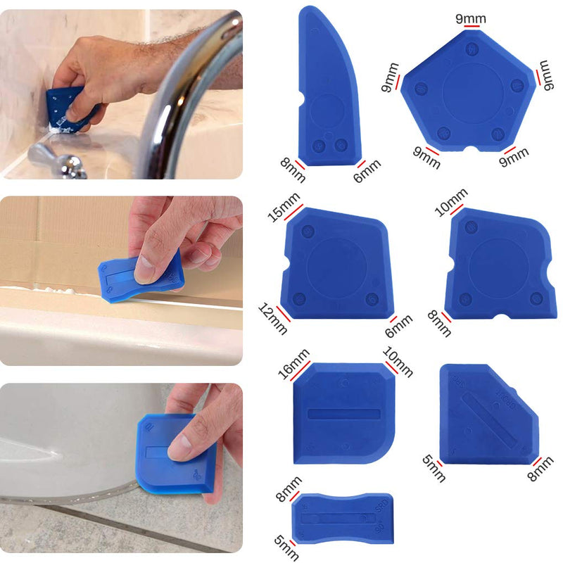 [Australia - AusPower] - Caulking Tool, 12 Pieces Silicone Sealant Finishing Grout Tools Kit, Caulk Skirting Boards & Base Boards Replaceable Pads, for Bathroom Kitchen Sealing Hand Caulk Removal Tool (Blue) 