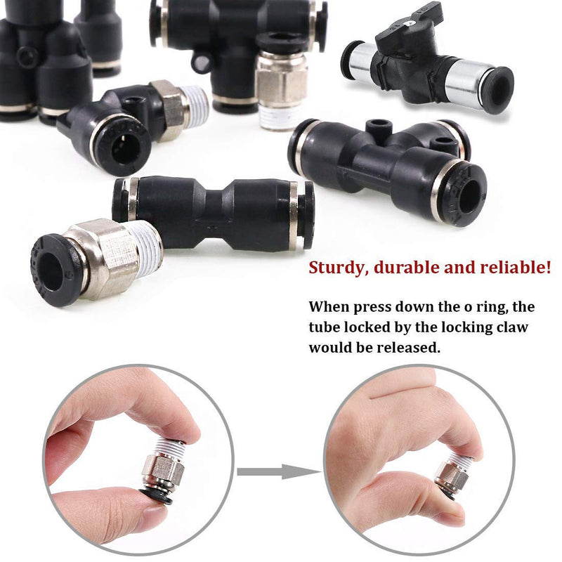 [Australia - AusPower] - Beduan Pneumatic 5/16 OD Push to Connect Fittings Kit Air Line Quick Fittings 2 PL+2 Elbow+2 Tee+2 Y Spliter +2 Male Straight+2 Male Elbow 5/16" OD Tube OD x 1/4 inch NPT (12 Pcs) 8mm tube ODx 1/4" npt KIT 
