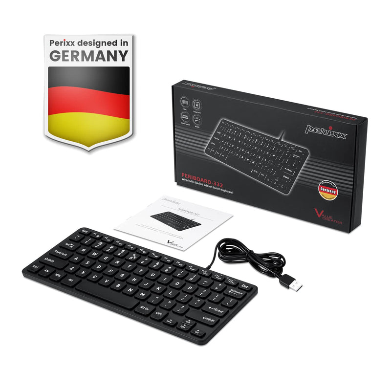 [Australia - AusPower] - Perixx PERIBOARD-332 Wired Backlit USB Keyboard - Mini 11.22x4.57x0.83 Inches - Slim Scissor Keys with Big Font - White Illuminated LED - US English 