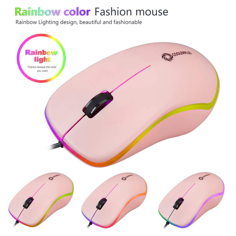 [Australia - AusPower] - Coolerplus FC112 USB Optical Wired Computer Mouse with Easy Click for Office and Home, 1000DPI, Premium and Portable,Compatible with Windows PC, Laptop, Desktop, Notebook（Pink Pink 