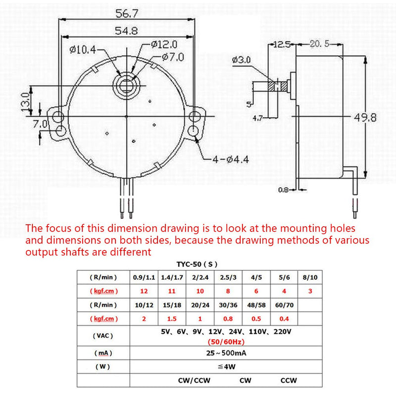 [Australia - AusPower] - Fielect 1Pcs Synchronous Motor Turntable Motor CW/CCW Direction 4W Frequency 8-10RPM TYC-50 Horizontal Hole Tapping Shaft AC 110V 