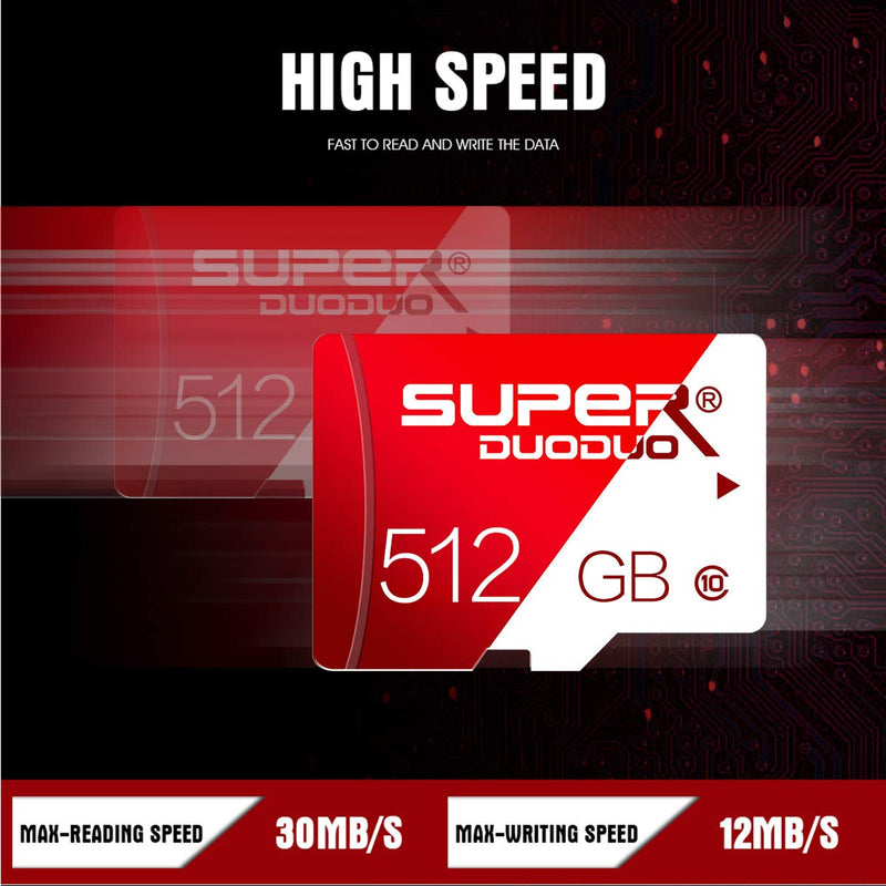 [Australia - AusPower] - Micro SD Card 512GB SD Memory Card Class 10 High Speed TF Card with SD Card Adapter for Camera, Phone, Computer,Dash Came,Tachograph,Tablet,Drone 
