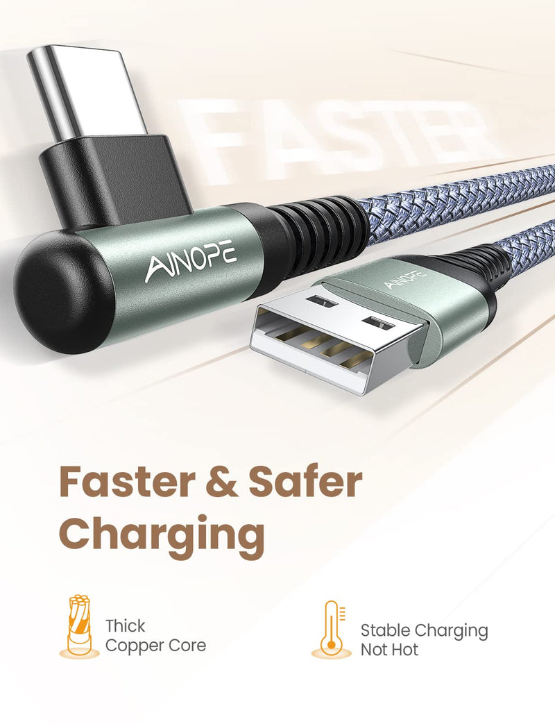 [Australia - AusPower] - USB C Charging Cable AINOPE 4-Pack [10/6.6/3.3/3.3ft] 3.1A USB Fast Charge Cable Right Angle, Nylon Braided USBC Charge Cable Compatible with Galaxy S10 S9 S8 Plus S21, Note 10 9 8, LG, Type C Charger 10/6.6/3.3/3.3FT Grey 