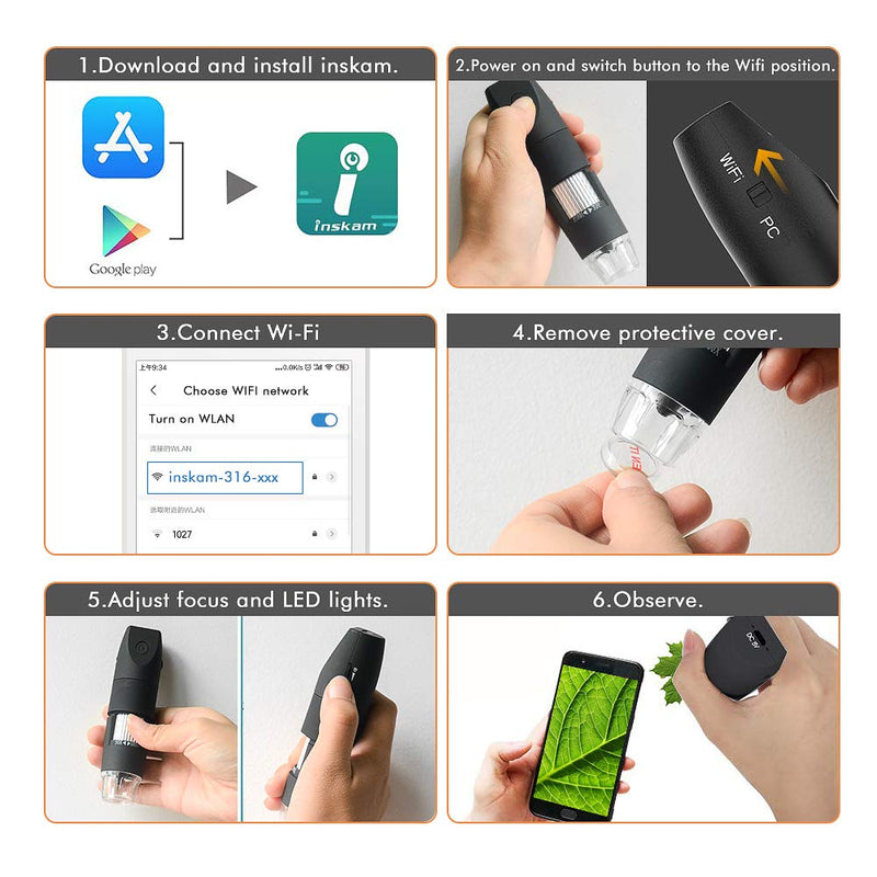 [Australia - AusPower] - Wireless Digital Microscope, Skybasic Mini Pocket Handheld WiFi USB 50x to 1000x Magnification Microscope Camera 8 LED HD Compatible with Android Smartphone, iPhone, Tablet, Windows Mac-Black Black 