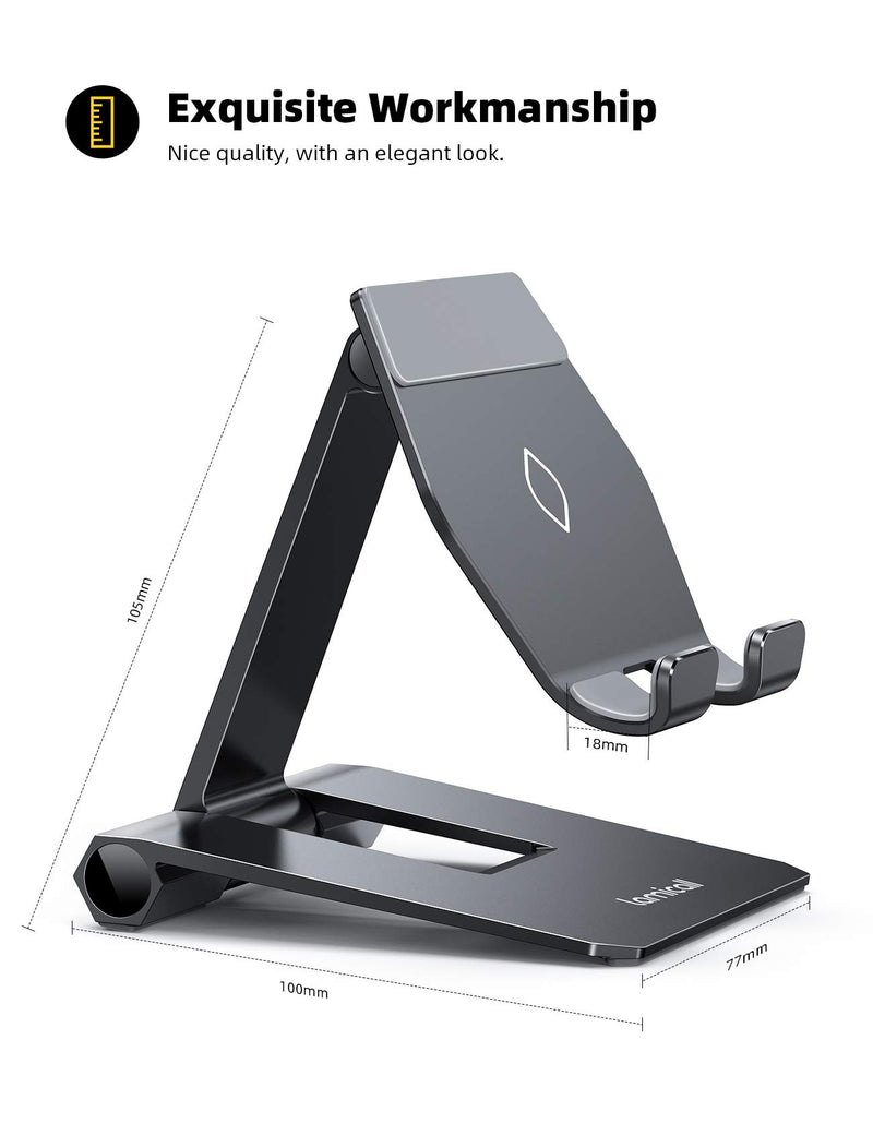 [Australia - AusPower] - Lamicall Adjustable Cell Phone Stand for Desk - Foldable Aluminum Desktop Phone Holder Cradle Dock, Compatible with Phone 13 12 Mini 11 Pro Xs Xs Max Xr X 8 7 6 6s Plus Smartphones, Tablets (4-11'') Black 