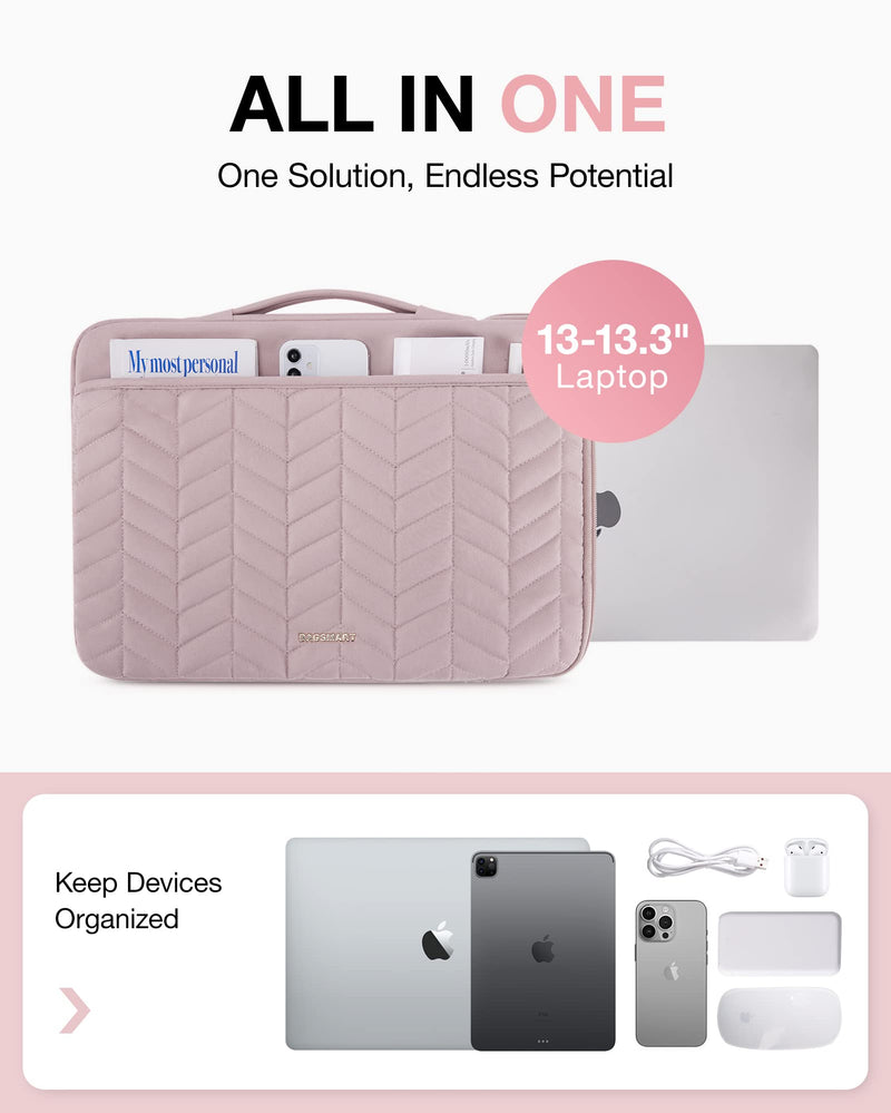 [Australia - AusPower] - BAGSMART 13-14 inch Laptop Sleeve with Handle, Puffy Padded Laptop Case with Accessory Bag, MacBook Case Sleeve Fitted with MacBook Air Pro 13.3 inch 14 inch, Computer Sleeve Fitted with Dell,HP Baby Pink 
