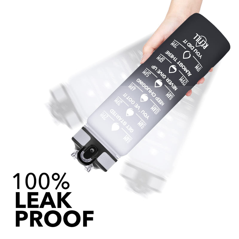 [Australia - AusPower] - HYETA 32 oz Water Bottles with Times to Drink and Straw, Motivational Water Bottle with Time Marker, Leakproof & BPA Free, Drinking Sports Water Bottle for Fitness, Gym & Outdoor, Gray-Black 