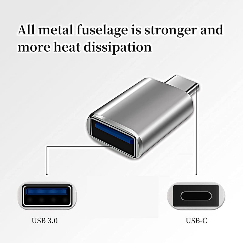 [Australia - AusPower] - USB C to USB Adapter, 2 Pack Type C to USB 3.0 Adapter High-Speed Data Transfer OTG Adapter Compatible with MacBook Pro 2020, Pad Pro 2020, Samsung Notebook 9, Dell XPS and More Type C Devices(Silver) 