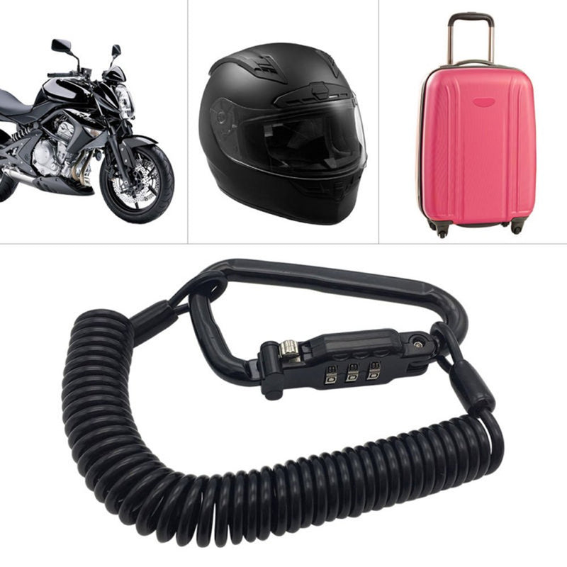 [Australia - AusPower] - Little World Motorcycle Helmet Lock & Cable, Heavy Duty Universal Combination Lock Cable Caribeaner Lock Motorcycle Security PIN Locking Chain for Bike Helmet, Jacket, Cabinets & Luggage 