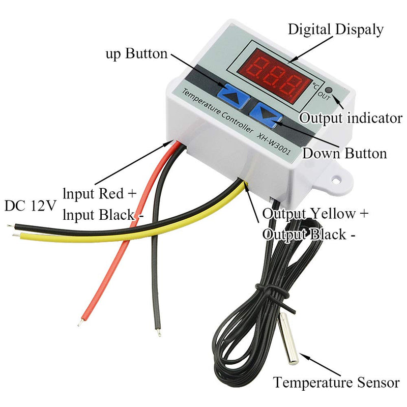 [Australia - AusPower] - XINGYHENG XH-W3001 DC 12V 10A Microcomputer Digital Temperature Controller Digital Display Thermostat Control Switch and NTC 10K Thermistor Sensors Digital Temperature Probe (12V 120W) 