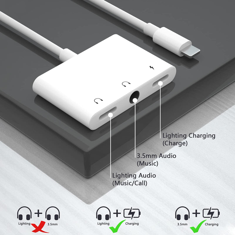 [Australia - AusPower] - Headphone Adapter for iPhone, Headphone Splitter for iPhone, 3.5mm Headphone Jack Adapter, Audio and Charge Compatible with iPhone 13/12/11/XS/XR/X/8/7/6/iPad, Support Fast Charge (White). 