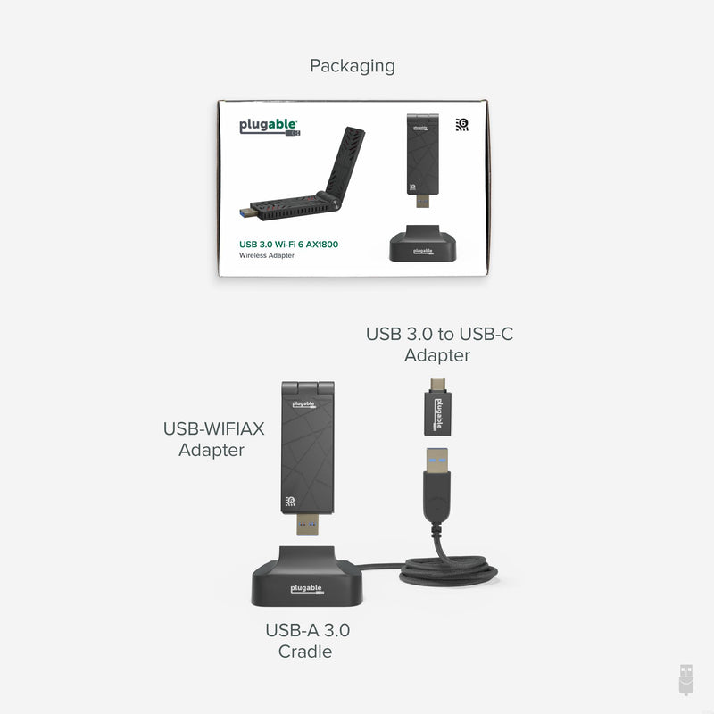 [Australia - AusPower] - Plugable WiFi 6 USB WiFi Adapter for Desktop PC and Laptops, AX1800 USB 3.0 and USB C Wireless Adapter with 2.4GHz + 5GHz Dual Band Connection for Windows 10/11 