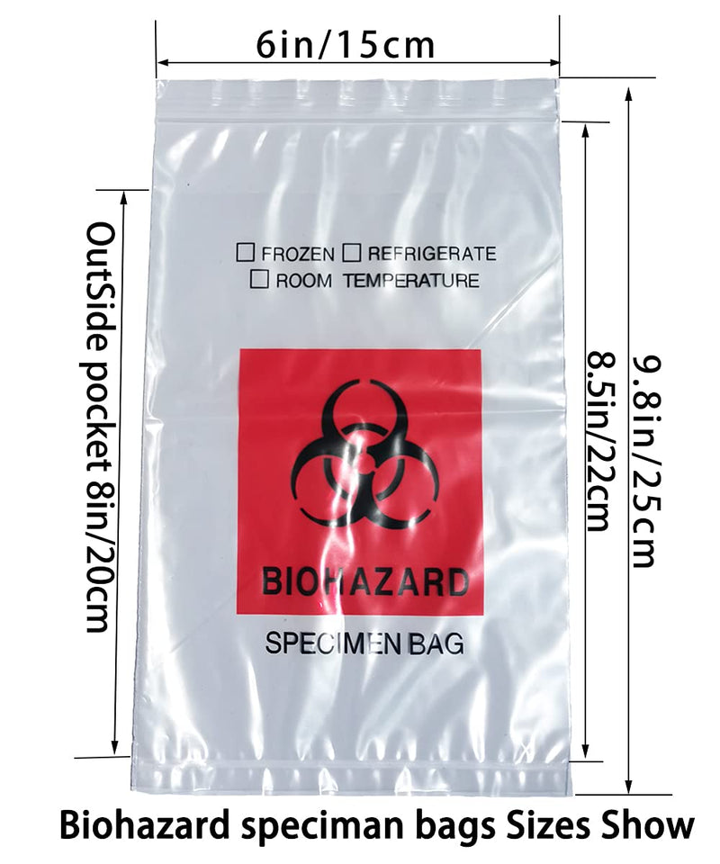 [Australia - AusPower] - Daarcin Biohazard Specimen Bags,100pcs 6x9in/15x25cm with Biohazard Red Logo Printing, Ziplock Top Sample Bags with Outside Pocket Paperwork Pouch 100 