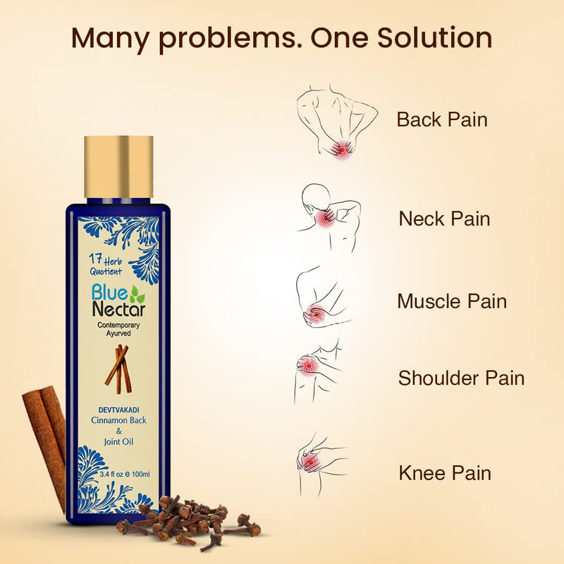 [Australia - AusPower] - Blue Nectar Ayurvedic Back, Joint and Shoulder Pain Oil with Cinnamon, Clove Essential Oils (3.4 fl oz, 17 Herbs) 
