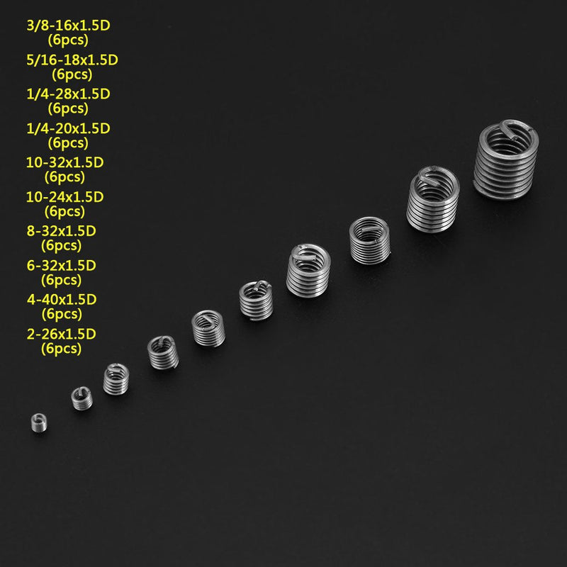 [Australia - AusPower] - Screw Repair Sleeve Assortment Kit Thread Repair Insert Assortment Kit Steel Screw Repair Sleeve 60pcs 304 Stainless Steel Threaded Insert Insert nut Wood Screw Set 