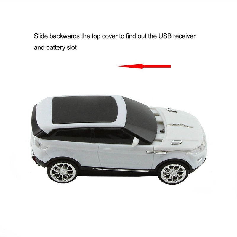 [Australia - AusPower] - 3C Light Car Mouse Wireless 2.4GHz Cool Sport SUV Car Shape Mouse Optical Mice 1600 DPI with USB Receiver Suitable for PC/Computer/Laptop (White) 