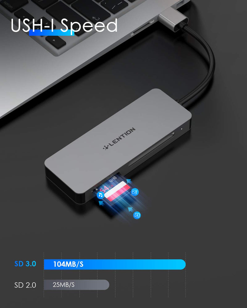 [Australia - AusPower] - LENTION USB 3.0 to CF/SD/Micro SD Card Reader, SD 3.0 Card Adapter for SD/SDHC/SDXC/MMC/RS-MMC/Micro SD/Micro SDHC/Micro SDXC/CF Type I, Compatible Windows, MacOS, ChromeOS, More (CB-H12, Space Gray) 