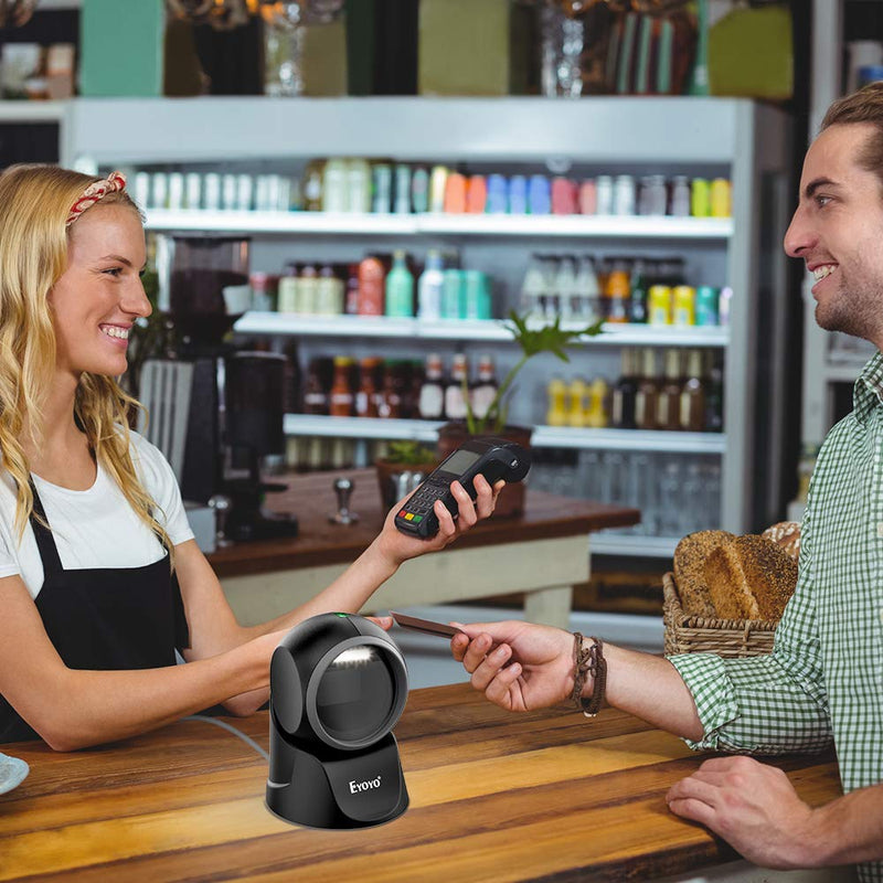 [Australia - AusPower] - Eyoyo 1D 2D Desktop Barcode Scanner, with Automatic Sensing Scanning Omnidirectional Hands-Free Barcode Reader QR Screen Scanning Platform Scanner for POS PC Supermarket Bookstore Retail Mall 
