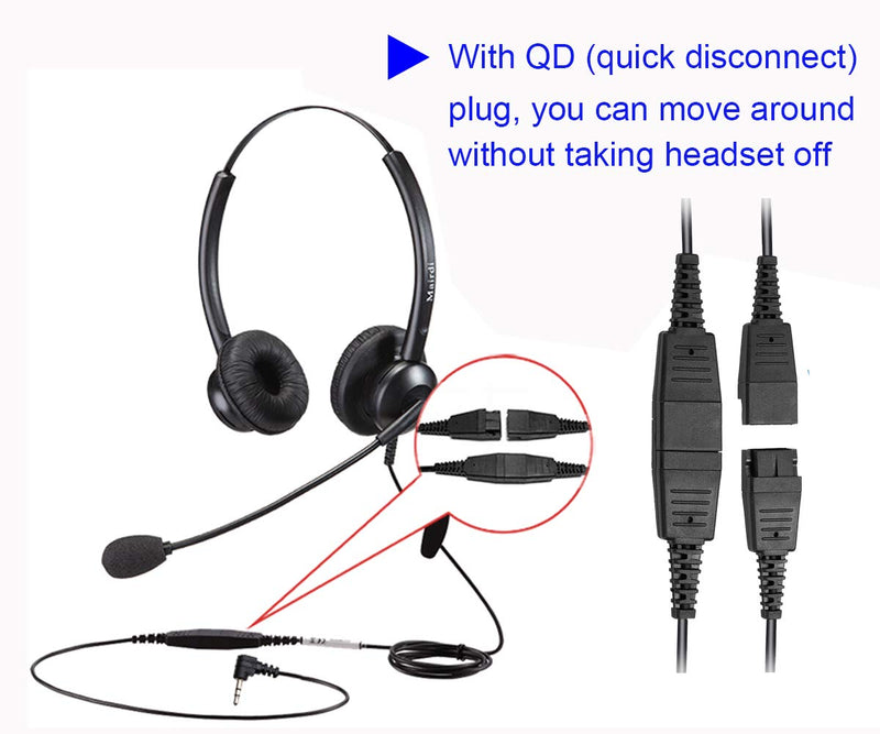 [Australia - AusPower] - MAIRDI Telephone Headset with 2.5mm Jack, Office Phone Headset w/Noise Cancelling Microphone for Panasonic AT&T Vtech Polycom Cisco Uniden Cordless Dect Phones Binaural 308DS011 