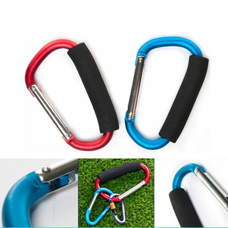 [Australia - AusPower] - 2X Carabiner Hook - 5.4" Large Aluminum D-Style Carry Handle with Sponge for Shopping Bags Handbag Tote Stroller Carrying 
