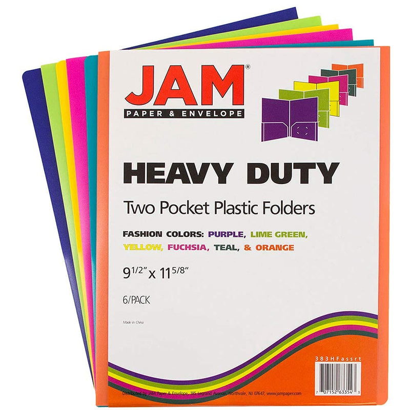[Australia - AusPower] - JAM PAPER Heavy Duty Plastic 2 Pocket Extra Tough School Folders - Assorted Fashion Colors - 6/Pack 