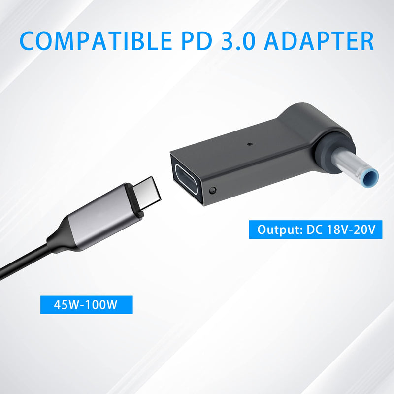 [Australia - AusPower] - AGVEE [1 Pack] USB-C Female to DC 4.5*3.0mm Adapter, 90 Degree Angled Type-C PD 100W Power Fast Charging Converter Connector 18V-20V Output Replacement for HP Pavilion Elitebook Stream Laptop, Gray 