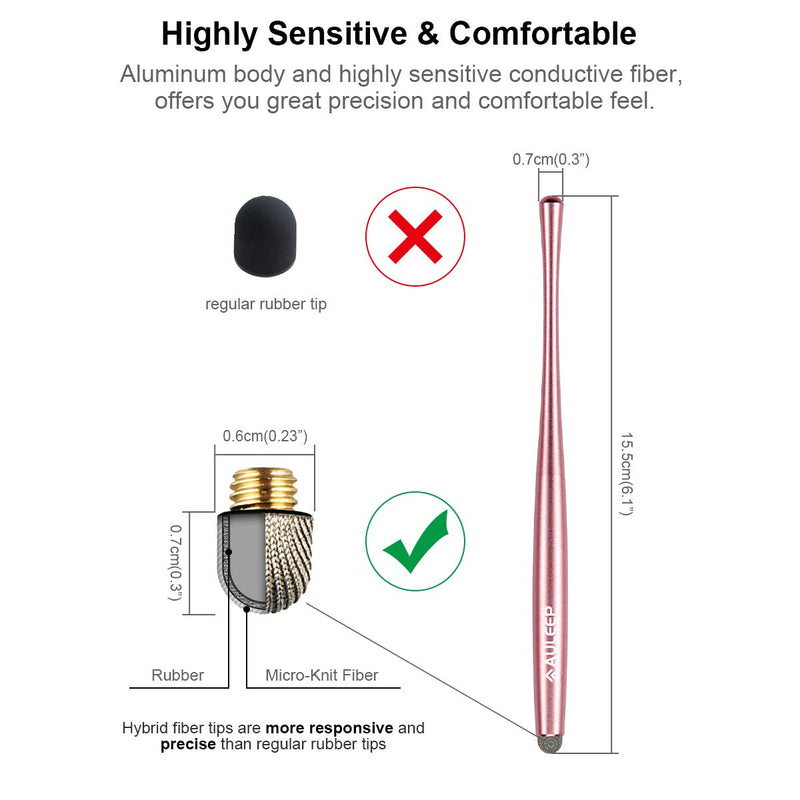 [Australia - AusPower] - AULEEP Capacitive Stylus Pen for Touch Screen 2 Pack with 4 Nanofiber Tips Compatible for Phones, Tablets, iPads, Kindles (Silver and Rose Gold) 2P-Silver, Rose Red 