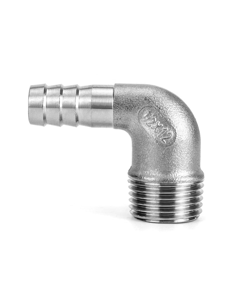 [Australia - AusPower] - QWORK 90 Degree Barb Fitting, 1/2" Hose Barb x 1/2" Male NPT 2 Pack Stainless Steel Elbow Fitting 