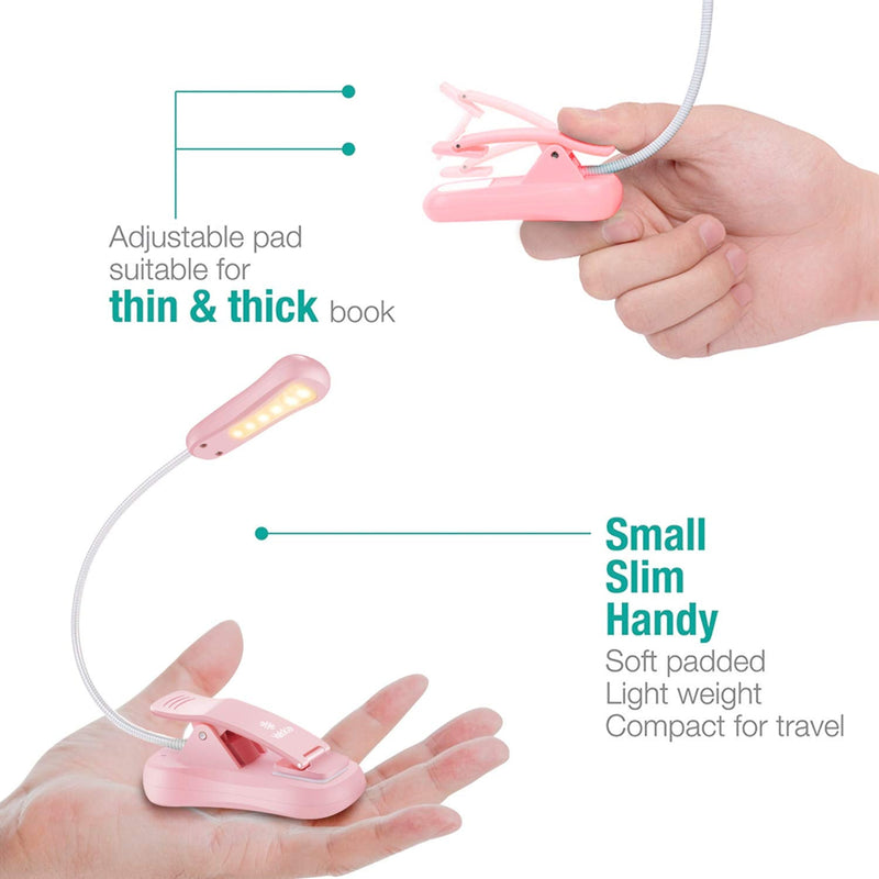 [Australia - AusPower] - Vekkia Rechargeable-Book-Light-for-Reading-in-Bed, 3000K Warm 6 LED 3 Brightness Lamp (Pink) Pink 