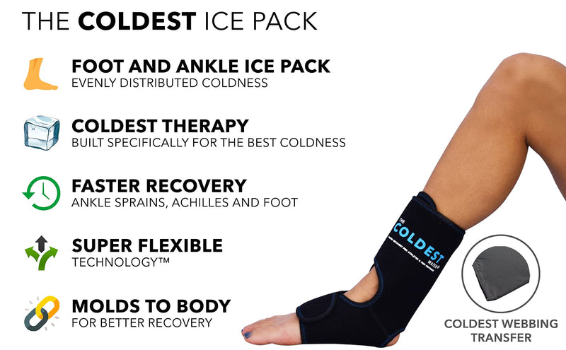 [Australia - AusPower] - The Coldest Foot Ankle Achilles Pain Relief Ice Wrap with 2 Cold Gel Packs | Best for Achilles Tendon Injuries, Plantar Fasciitis, Bursitis & Sore Feet Built for Cold Therapy (Black XS-XL) 1 