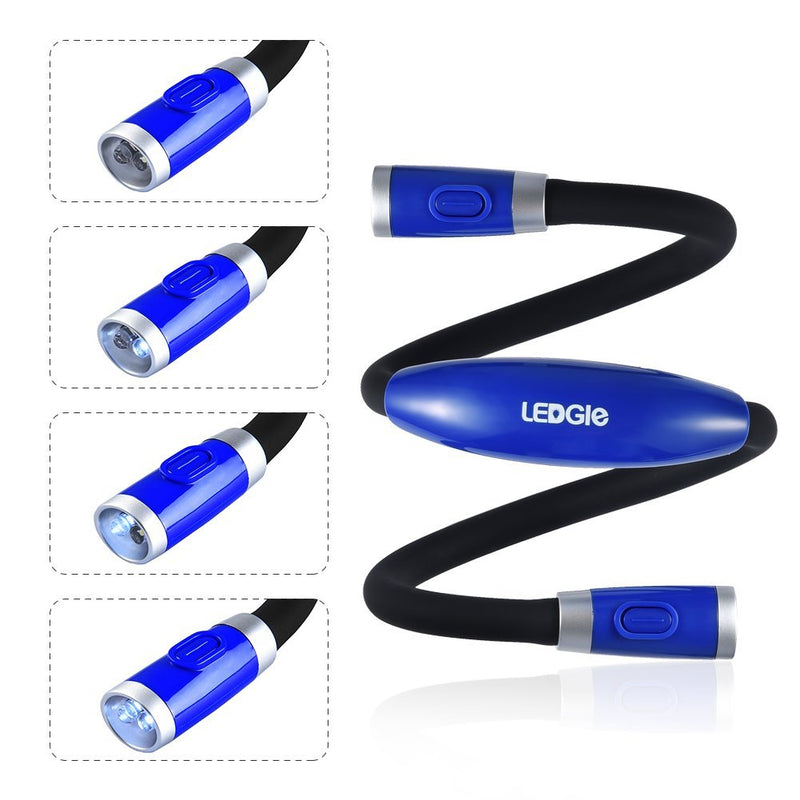 [Australia - AusPower] - Neck Reading Light USB Rechargeable - LEDGLE Book Light for Reading in Bed with 4 LED 3 Brightness Levels 2 Flexible Soft Silicone Arms - Hands Free Lamp for Reading Knitting Craft Camping Repairing Blue 