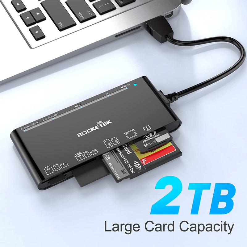 [Australia - AusPower] - 7-IN-1 Multi Card Reader, Rocketek USB 3.0 Memory Card Reader for SD/SDXC/SDHC/Micro SD/CF/XD/MS/MMC Camera Memory Card, 7 in 1 USB Card Reader/Writer(5Gbps) SD Card Reader for Mac OS,Windows,Linux RT-CR7 