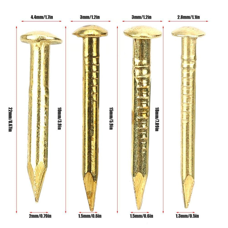 [Australia - AusPower] - HEEPDD 100Pcs Brass Escutcheon Tacks, Round Head Brass Brad Nail Hardware Nail Assortment Kit Furniture Hinge Hardware Accessories 10mm/15mm/18mm/22mm(10mm Length) 10mm Length 