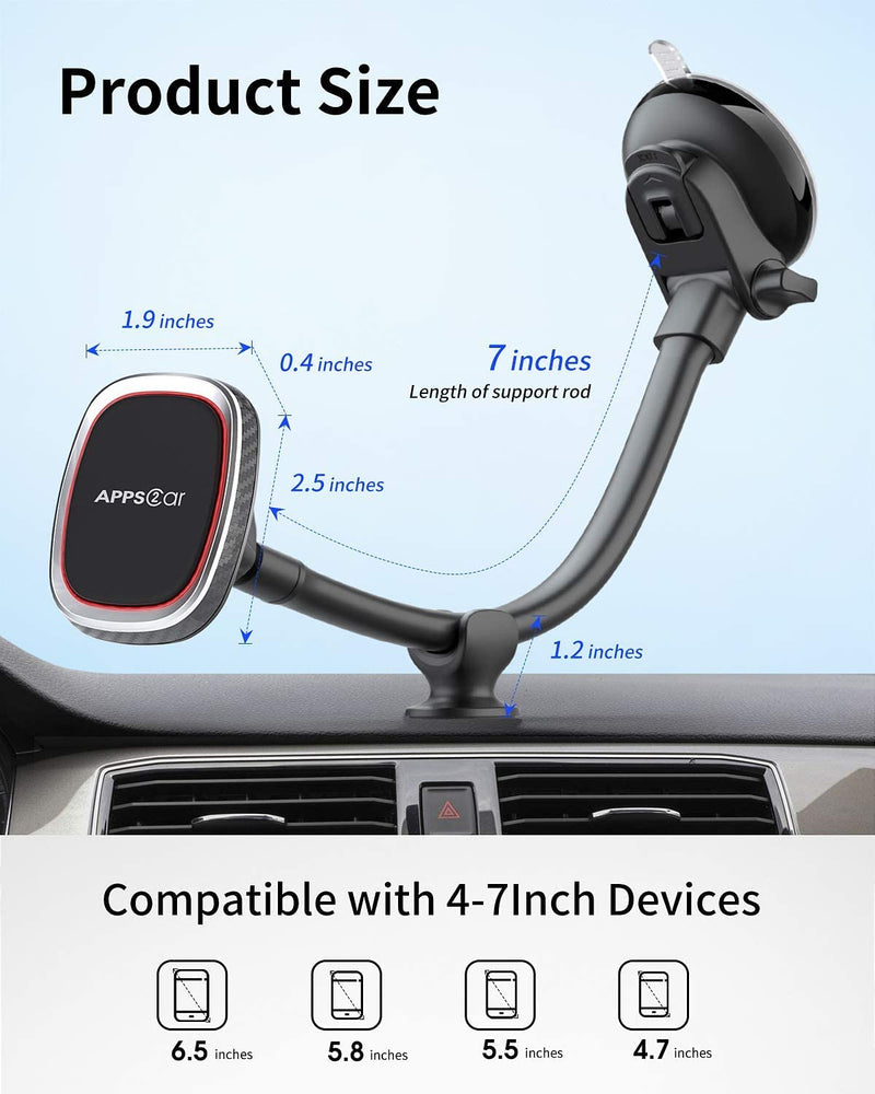 [Australia - AusPower] - 7" Magnetic Car Phone Holder, Windshield Dashboard Phone Holder Car, Gooseneck Suction Phone Car Mount with Multiple N52 Magnets, Designed for iPhone 13 Series, Compatible with Most Smartphones. 