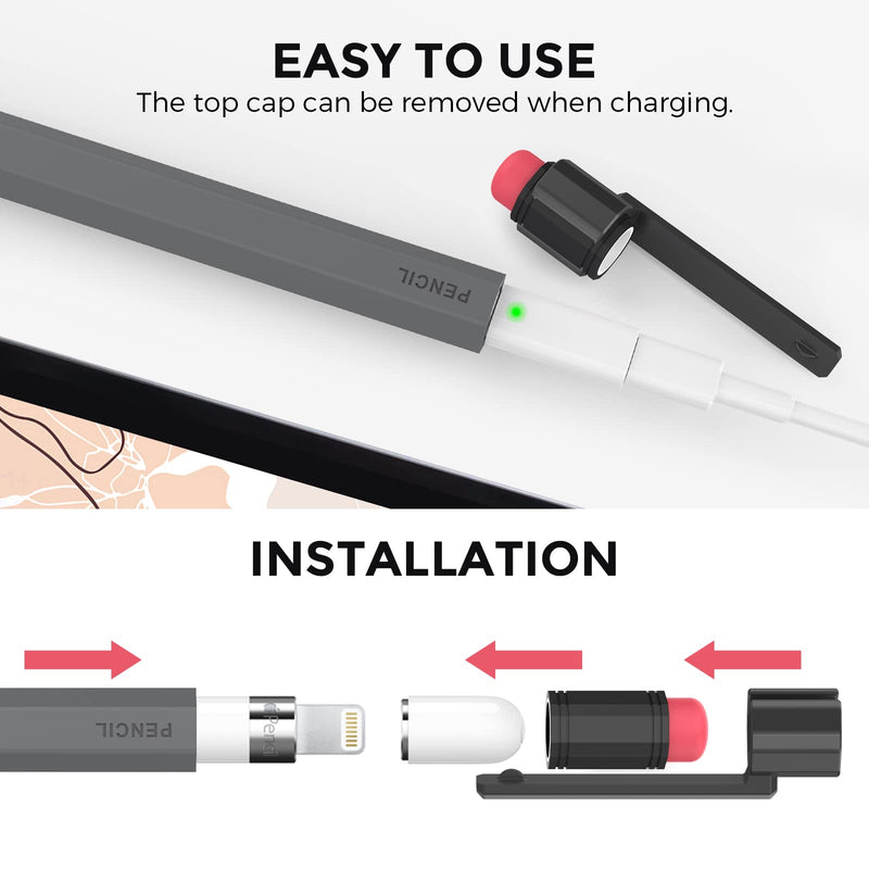 [Australia - AusPower] - TRONWIN iPencil Case for Apple Pencil 1st Generation Sleeve Silicone Protective Cover Perfect Grip Skin Classic Design with Sturdy Clip Compatible with Apple Pencil 1st Generation (Deep Gray) Deep Gray 