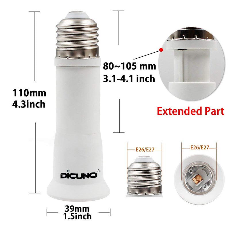 [Australia - AusPower] - DiCUNO E26 3.15-4.13Inch/8-10.5CM Extension Flexible Socket Extender Adapter, E26 to E26 Edison Screw Converter, Lamp Bulb Socket Extension, Lamp Holder Adapter (2-Pack) 2 Pack 