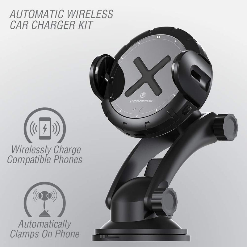 [Australia - AusPower] - Volkano 15W Magnetic Phone Mount with Type-C Charger Fast Charging, Cell Phone Holder Car Mount for iPhone/Samsung, Wireless Phone Charger for Windshield, Dashboard & Air Vent [Black] Ignition Series 
