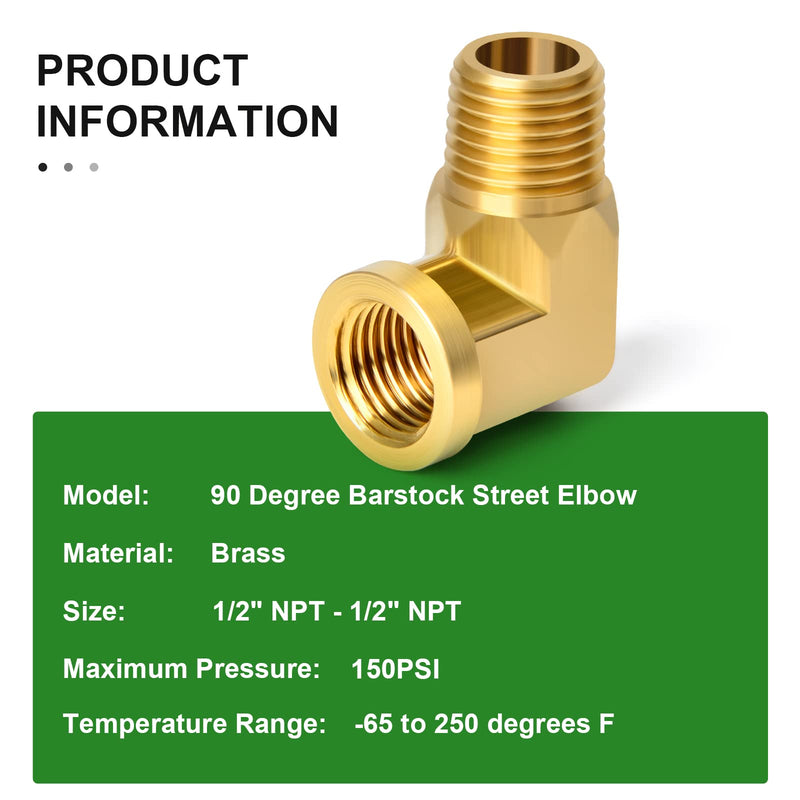 [Australia - AusPower] - TAISHER 2PCS 90 Degree Barstock Street Elbow, 1/2 Inch NPT Male Pipe to 1/2 Inch NPT Female Brass Pipe Fitting 1/2" MNPT X 1/2" FNPT 2 