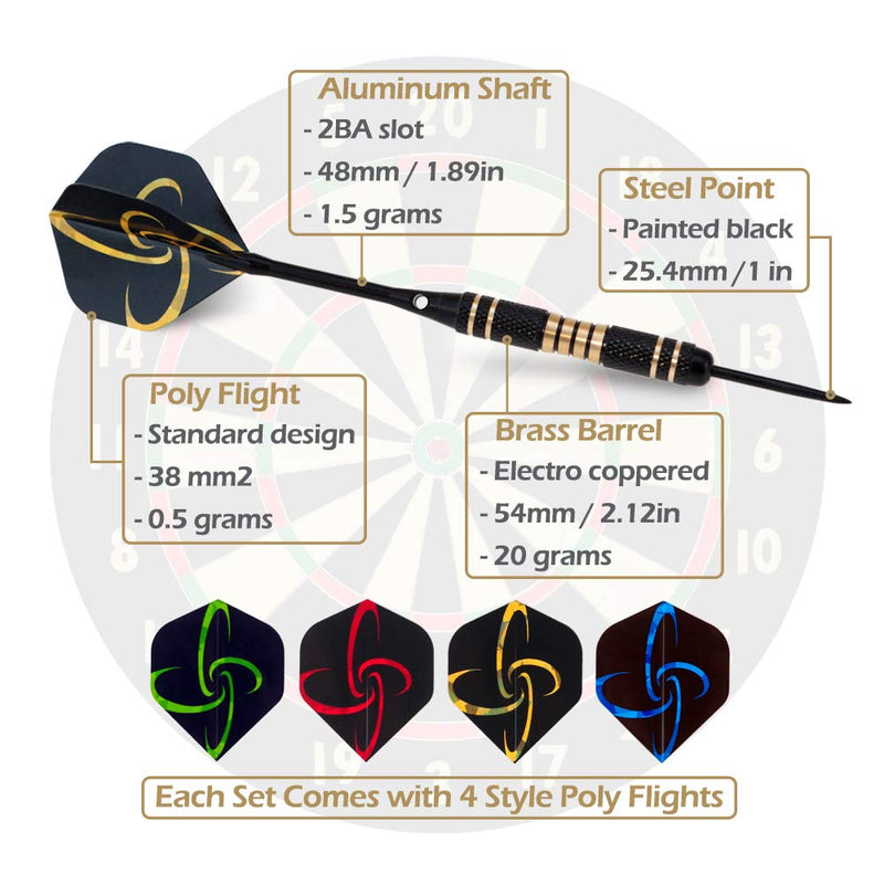 [Australia - AusPower] - Wolftop 12 Pack Steel Tip Darts 22/23 Grams, Professional Darts Metal Tip Set with Aluminum Shafts, Standard Flights, Rubber O'Rings and Extra Dart Sharpener 22 g 