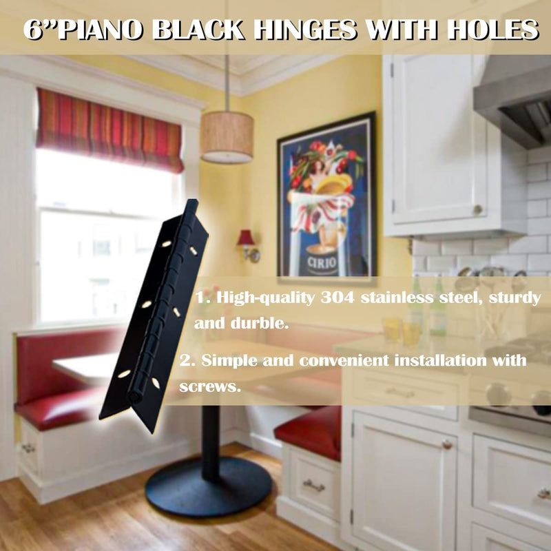 [Australia - AusPower] - 6 PCS Piano Hinge for Cabinet, 6 Inch Black Stainless Steel Continuous Folding Hinges with Mounting Screws, for Doors, Cabinets, Window 