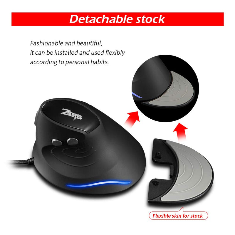[Australia - AusPower] - Zelotes Vertical Ergonomic Mouse,3200DPI Computer Mouse, 6 Buttons,LED Optical Wired Mouse Corded Mice for Computer, Laptop, PC – Black 