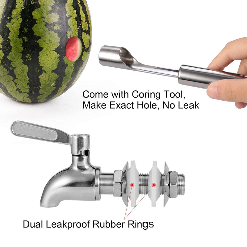 [Australia - AusPower] - Stainless Steel Watermelon Keg Tap Kit - [Leakproof] [NO Clog] Pumpkin Fruit Keg Tapping with Coring Tool, [Adjust Shank] DIY Watermelon Spigot for Cocktail Party-Tea Drink Dispenser Spout Silver 