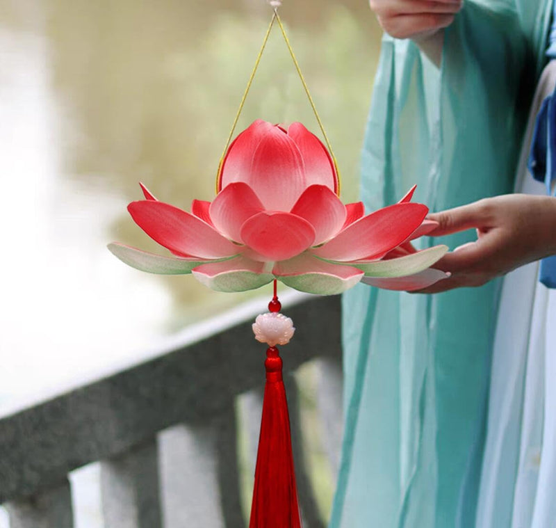[Australia - AusPower] - Lotus Lantern Handheld Spring Festival Decor Chinese New Year Flower Lanterns DIY Artificial Lotus Lamp for Hanfu Cosplay,Wedding, Party Decoration(red) Red 