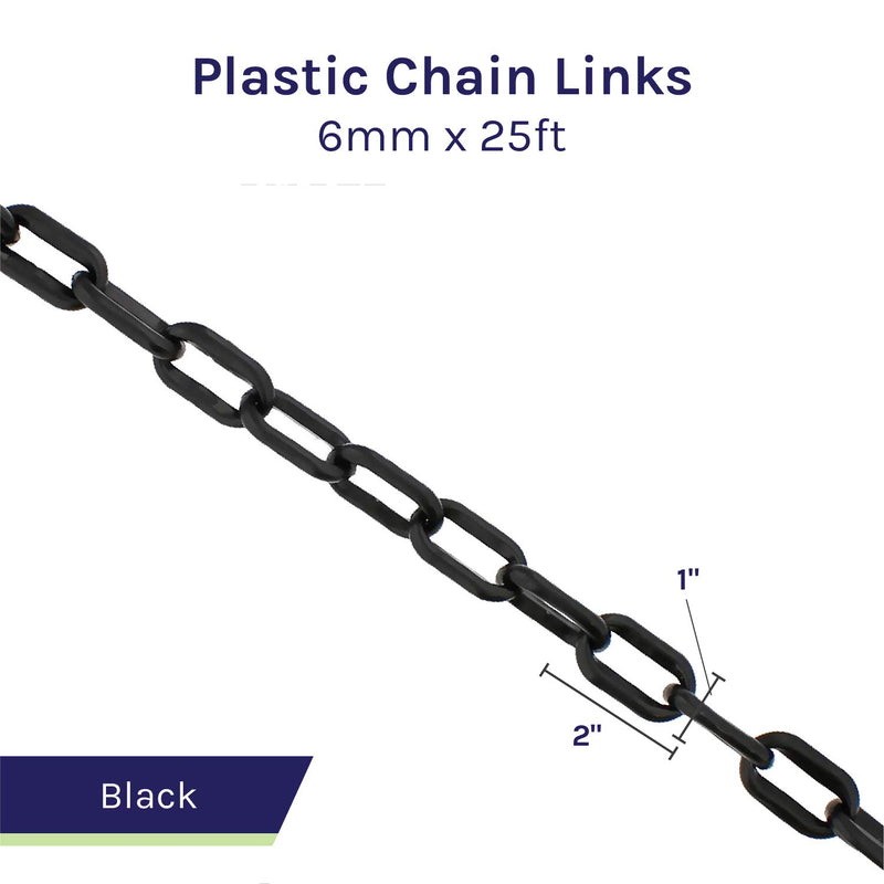 [Australia - AusPower] - BISupply Plastic Chain Links Black Chain Link Plastic Chains Halloween Chain Crowd Control Chain Black 25ft x 6mm 