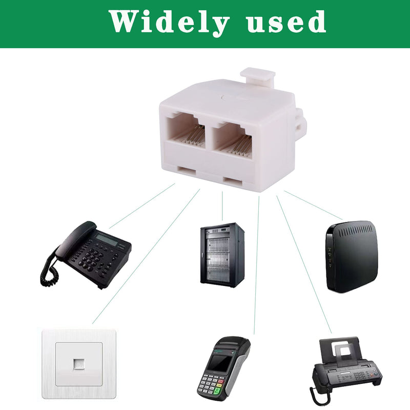 [Australia - AusPower] - 2+1Pack 2pcs Double Phone Jack Splitter RJ11 6P4C 1 Male to 2 Females and 1pc Phone Line Coupler for Landline and Fax -White 